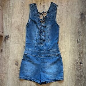 Denim Lace-Up Romper